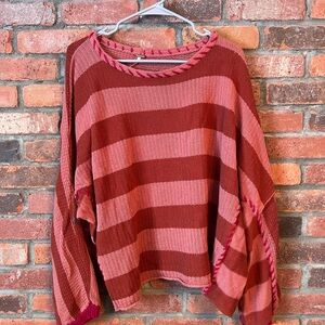 Free People Striped Pink & Rust Women’s Sweater - Casual Lightweight Knit